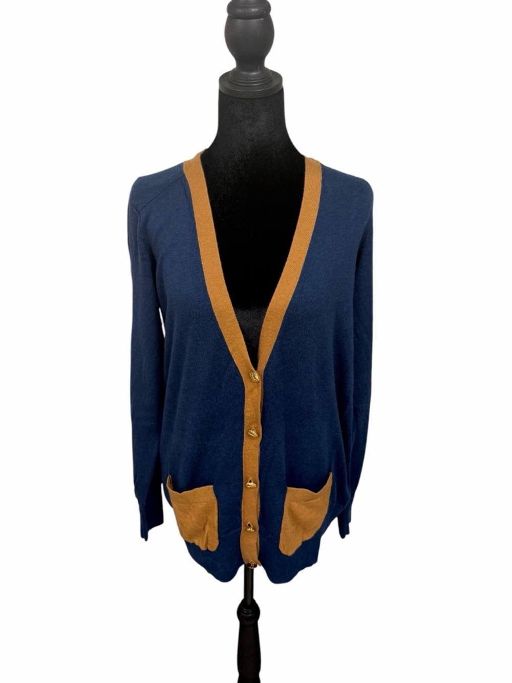 Juicy Couture Navy and Camel Contrast V-Neck Cardigan Sweater